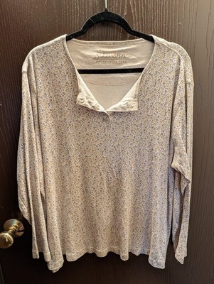 Auth St Johns Bay Size 2XL Floral Design Long Sleeve 4-Button Neckline Top 0314G