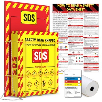 MSDS Wall Station with 3  SDS Binder & Wire Rack, OSHA/GHS Safety Data She