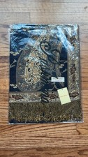 Loss Rolee 100 Pashmina Shawl Navy Blue Beige Paisley Floral Fringe Wrap New