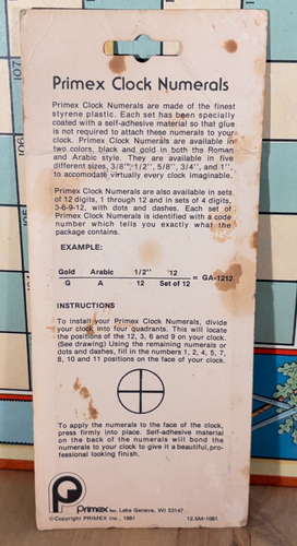 Primex Clock Numbers Model No GR 3412, 1981 Roman Numerals, NOS - Afbeelding 5 van 6