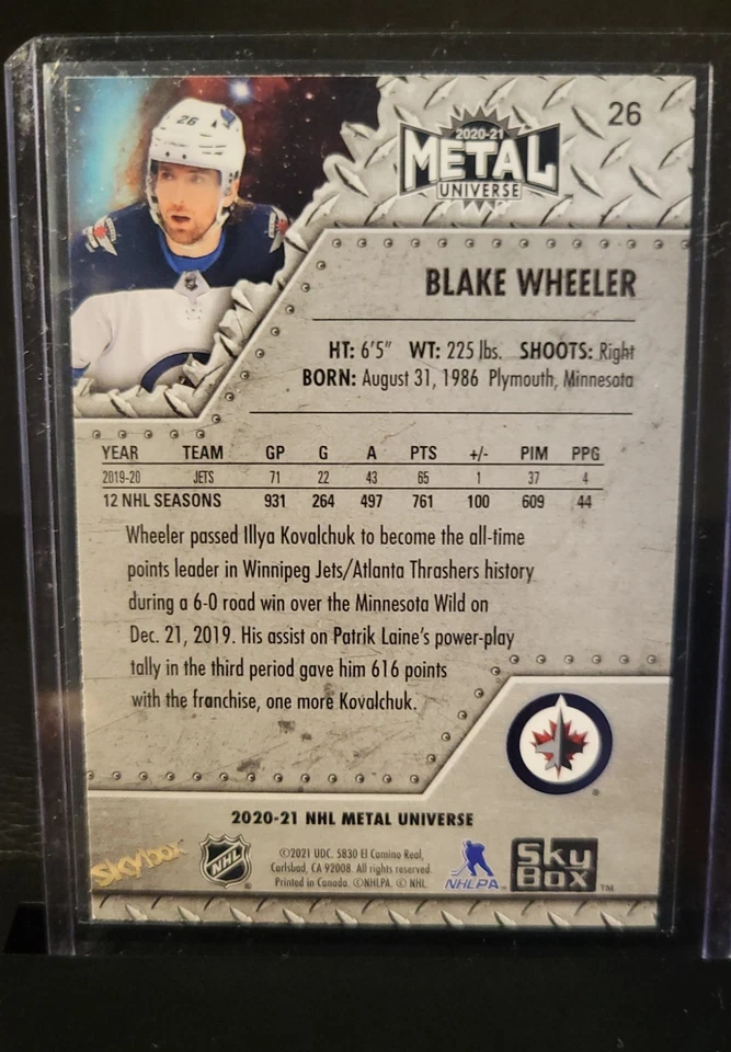 Blake Wheeler#26 2020-21 Skybox Metal Universe Winnipeg Jets Hockey - Image 2 of 4
