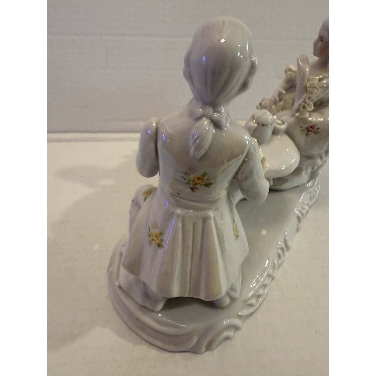 Vintage Rare Lace Porcelain Teaparty Tea Set Poodle Romantic Couple Figurine!