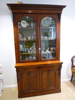 Antique Victorian Mahogany Library Bookcase Display Cabinet Glass Doors