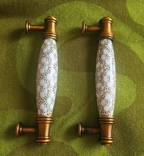 Ceramic Metal Cabinet Drawer Handles-New Beige Floral