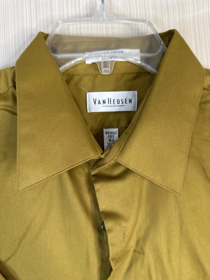 Мужская размер 16,5 32/33 ComfortVan Heusen рубашка желтый длинным рукавом на пуговицах - Изображение 3 из 4