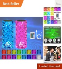 2 Pack Crystal Lamp Touch, RGB 16 Colors Changing Night Light, Rechargeable C...