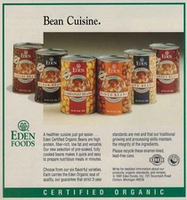 Eden Foods Certified Organic Beans Vintage 1991 Print Ad Clinton Michigan u b