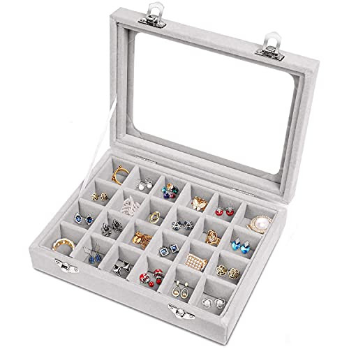 Jewelry Box 24 Grid Velvet Jewelry Tray for Drawers Glass Clear Lid Showcase-image
