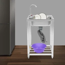 Stainless Steel Freestanding Sink With Large Basin And 360° Rotatable Faucet