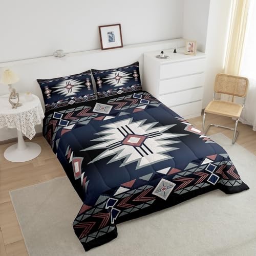 Southwestern Comforter Set Size,Rustic Farmhouse Western Queen Black Blue