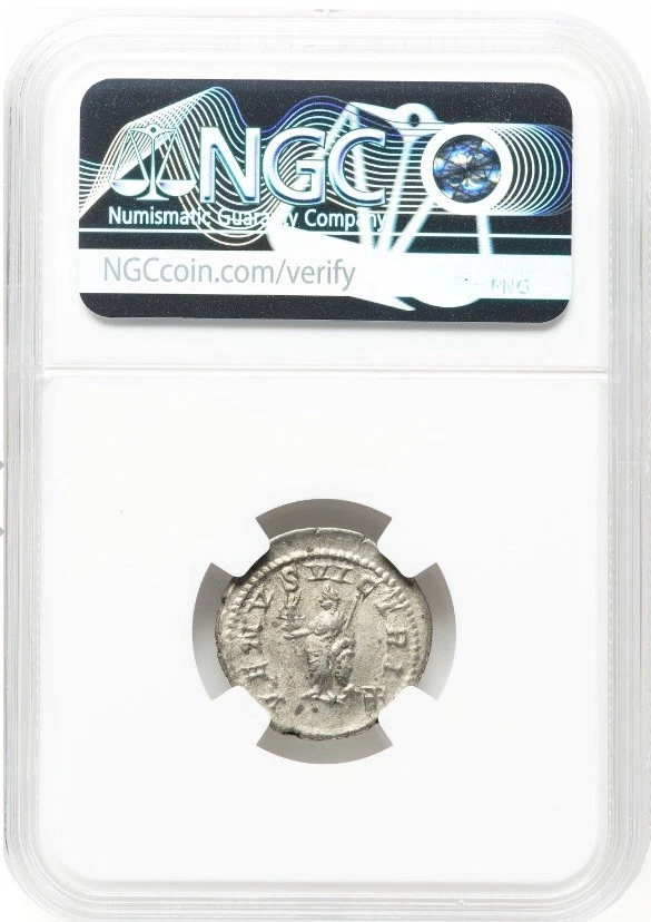 Caracalla 198-217 dC Imperio Romano Plata AR Denario Rara Moneda Gladiador, NGC XF Foto 4 de 4