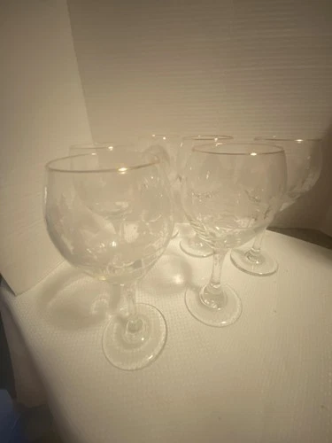 Vintage Libby Christmas White Frosted Tree Goblets Set Oh 6