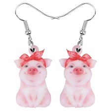 Cute Pink Pig Acrylic Earrings Dangle Jewelry Gifts for Women Pig Lovers (Pink)