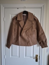 Michelle Keegan By Very Camel Cropped Faux Leather Jacket Size 16 New W/o Tags