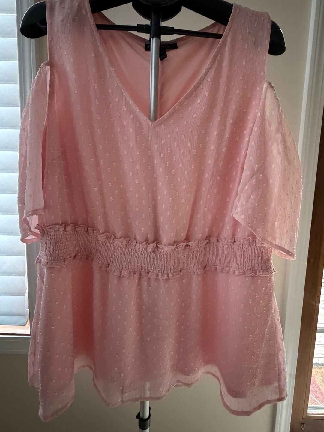 Ashley Stewart Size 20 pink Cold-Shoulder dressy Peplum Top NWT