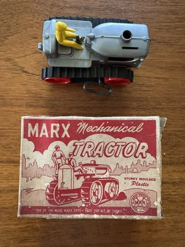 VINTAGE MARX WIND UP TOY 1312 MECHANICAL DIESEL TRACTOR W/ DRIVER W/ BOX WORKS