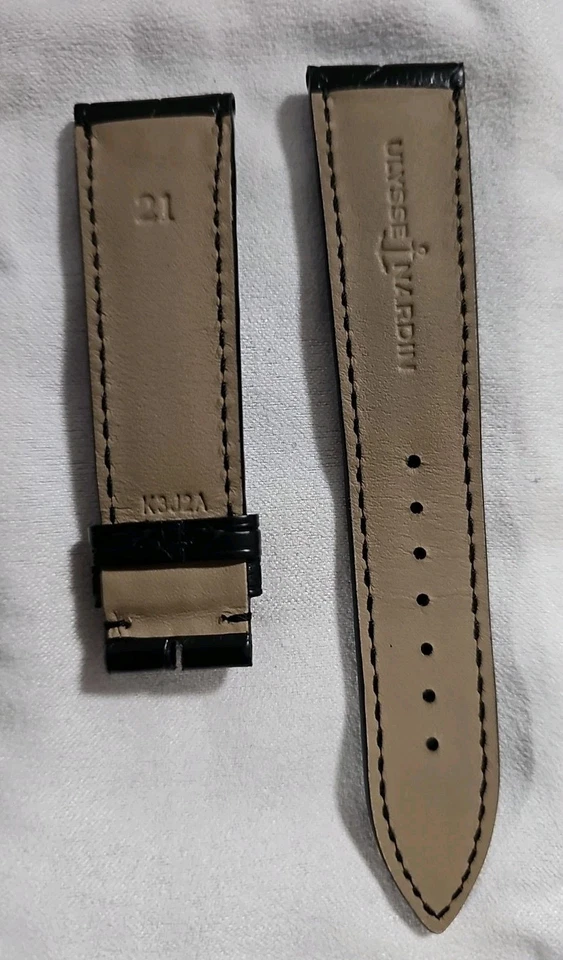 Correa de reloj Ulysse Nardin 21 mm x 18 mm de cuero de cocodrilo negro 119 Foto 2 de 2