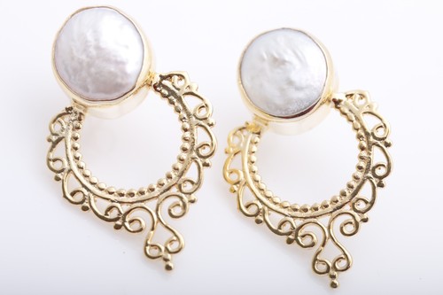 Special Design! Turkish Handmade Jewelry Pearl White 925 Sterling Silver Set - Picture 4 of 10
