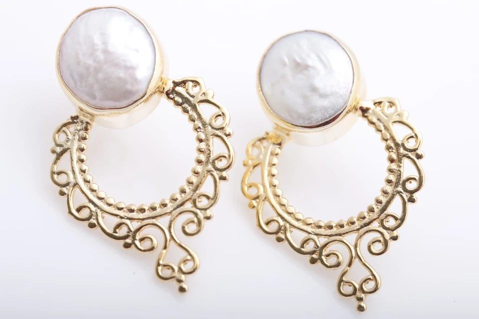 ¡Diseño especial! Juego de joyas turcas hechas a mano perlas blancas de plata de ley 925 Foto 4 de 4