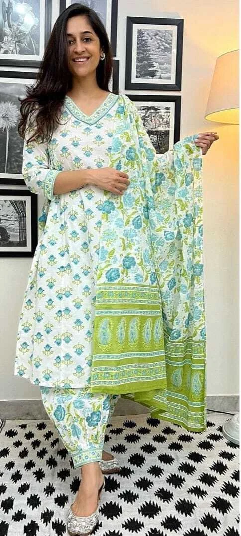 SHOP PREMIUM BLOCK PRINT COTTON AFGHANI SUIT