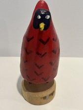 Hand Carved Red Wooden Folk Art Bird 10  