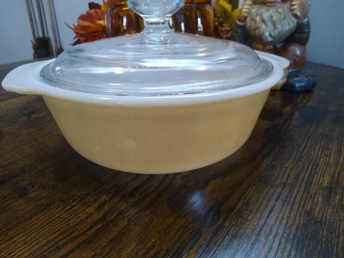 Vintage Anchor Hocking Fire King Peach Frost Iridescent Casserole Dish...