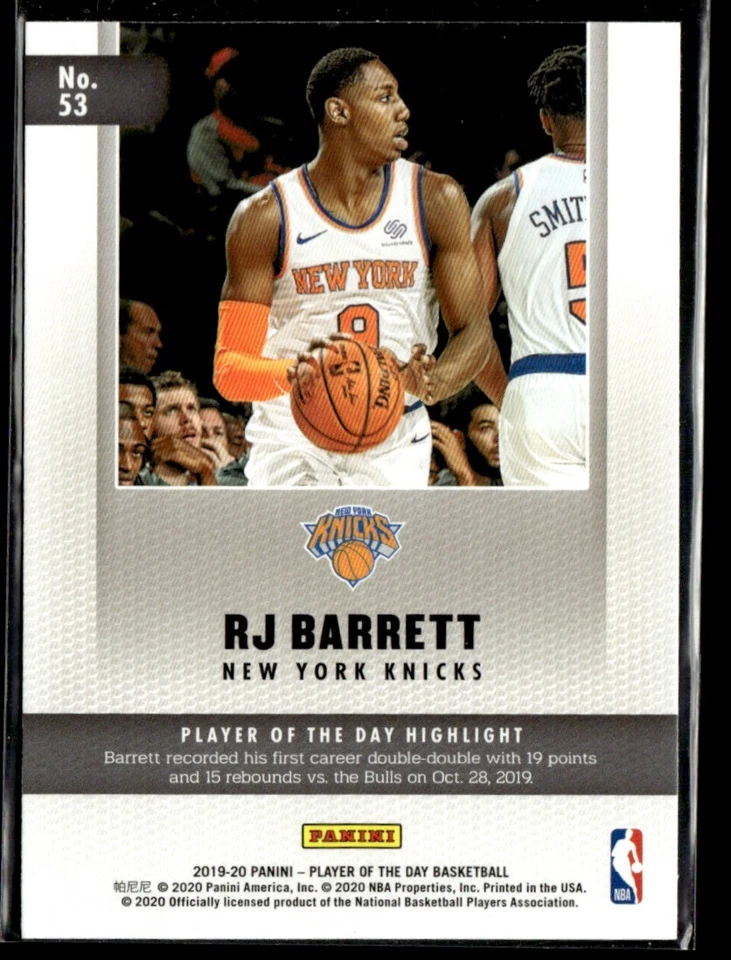 2019-20 Panini Player of the Day RJ Barrett Rookie #53 - Image 2 of 2