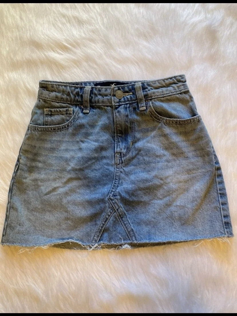 Hollister Jean Skirt Womens Size 00 Blue Denim High Rise eBay