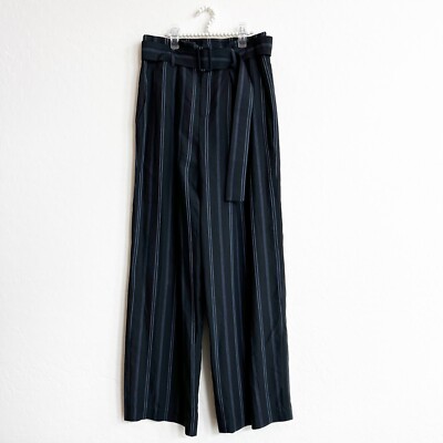 Vince Women's Dobby Stripe Belted Wide Leg Pants Navy Blue