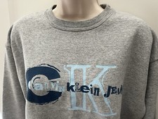 Calvin Klein CK Jeans Sweatshirt Cropped Grey S Long Sleeve Blue Letters