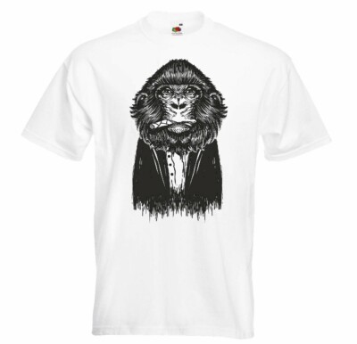T-Shirt SILBERRÜCKEN MIT ZIGARRE MONKEY SCHIMPANSE AFFE GORILLA SILBERRÜCKEN