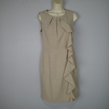 Calvin Klein Size 4 Sheath Dress Ruffle Front  Career sleevless beige/tan
