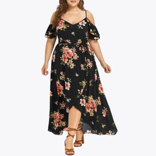 New Casual Fashion XL-5XL Printed Dress for Women Summer Flower Print Plus Size