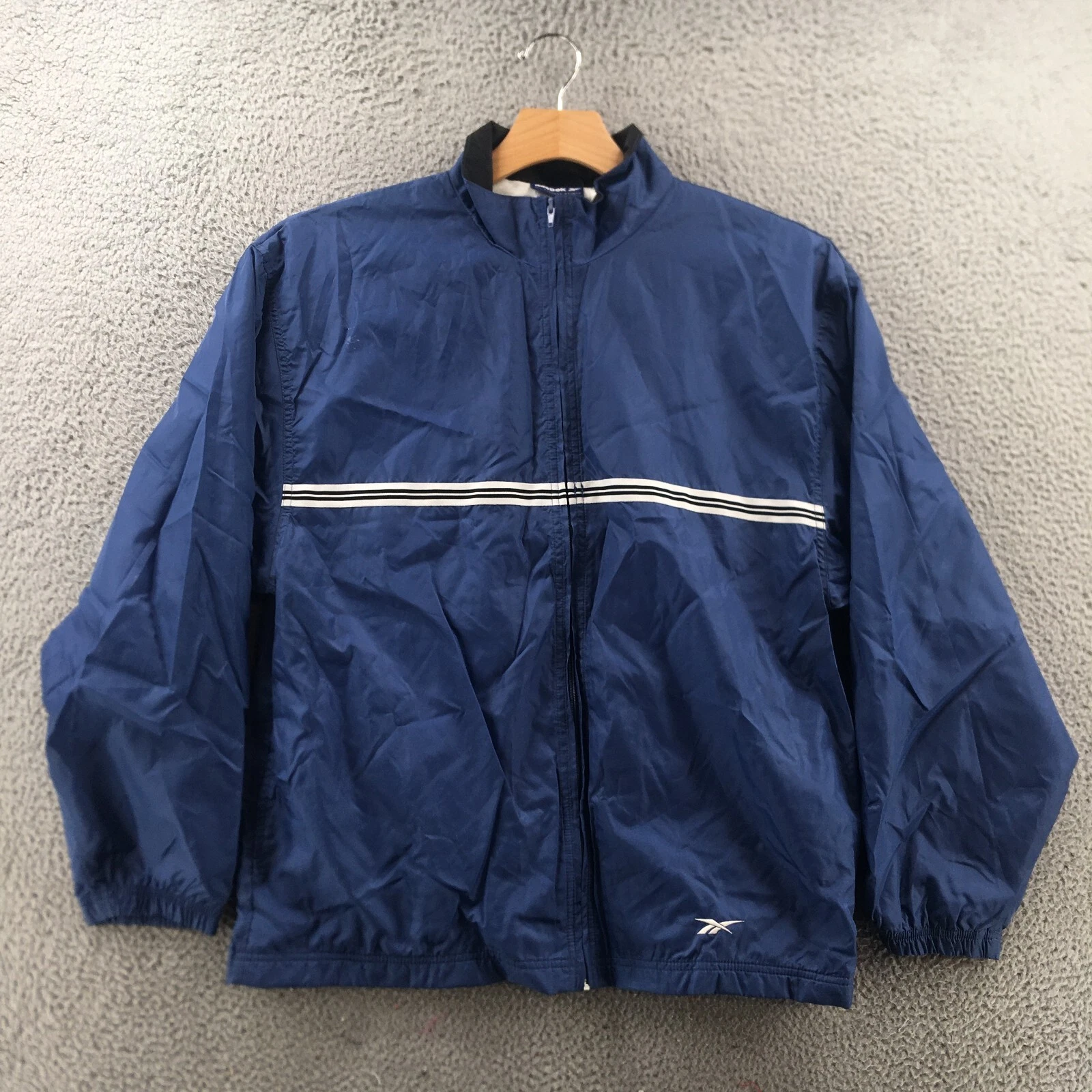 Reebok Windbreaker Jacket Mens M Blue Zip Up Long Sleeve Mock Neck Outerwear