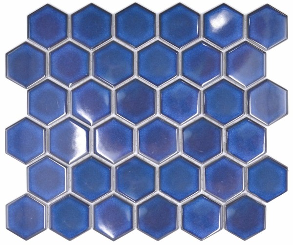 Keramikmosaik Hexagon Kobaltblau GläNzend Duschtasse 11H-4501 I 10 Mosaikmatten-image