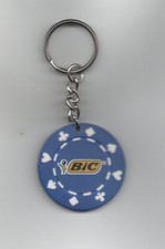 PORTACHIAVI FICHES POKER BIC, RASOIO, BLU - VINTAGE, DA COLLEZIONE