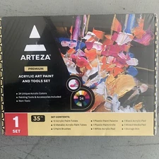 Arteza Premium 35 Pc Acrylic Art Paint & Tool Set 24 Colors Tools & Accessories