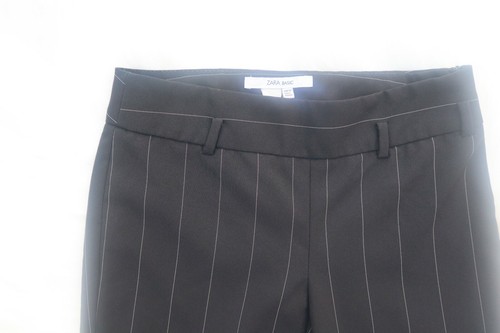 ZARA Basic Pants Size 2 striped boot cut career side zip white slacks - Picture 4 of 9