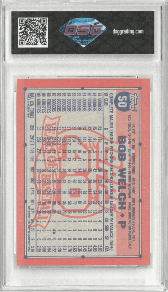 1991 Topps Desert Shield BOB WELCH #50 💎 DSG 10 Gem Mint - Image 2 of 2
