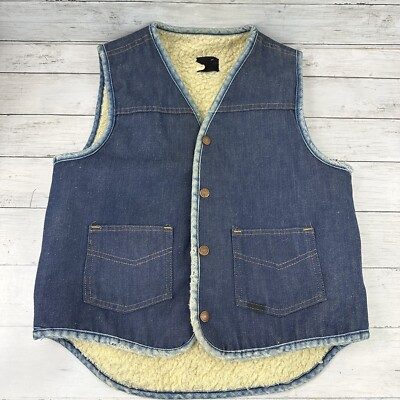 #ad #ad Sears and Roebucks Vintage Denim Vest with Sherpa Lining Mens Medium $29.99