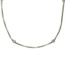David Yurman Station Necklace Pave Diamond Sterling Silver 4 Ball