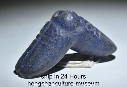 2.8" Chinese Hongshan Culture Blue Crystal Carving Cicada insect Pendant Amulet - Picture 2 of 5