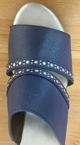 JASMIN Sandals Women's Size 11M Dressy Navy Blue Faux Leather Block Heel Slides - Picture 5 of 19