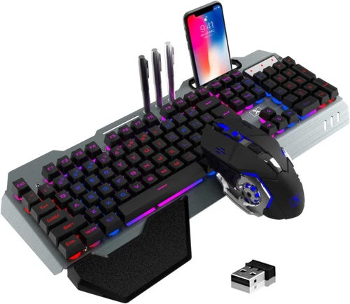 RGB Wireless Gaming Keyboard and Mouse Kit Mechanical Sense Rechargeable for PC