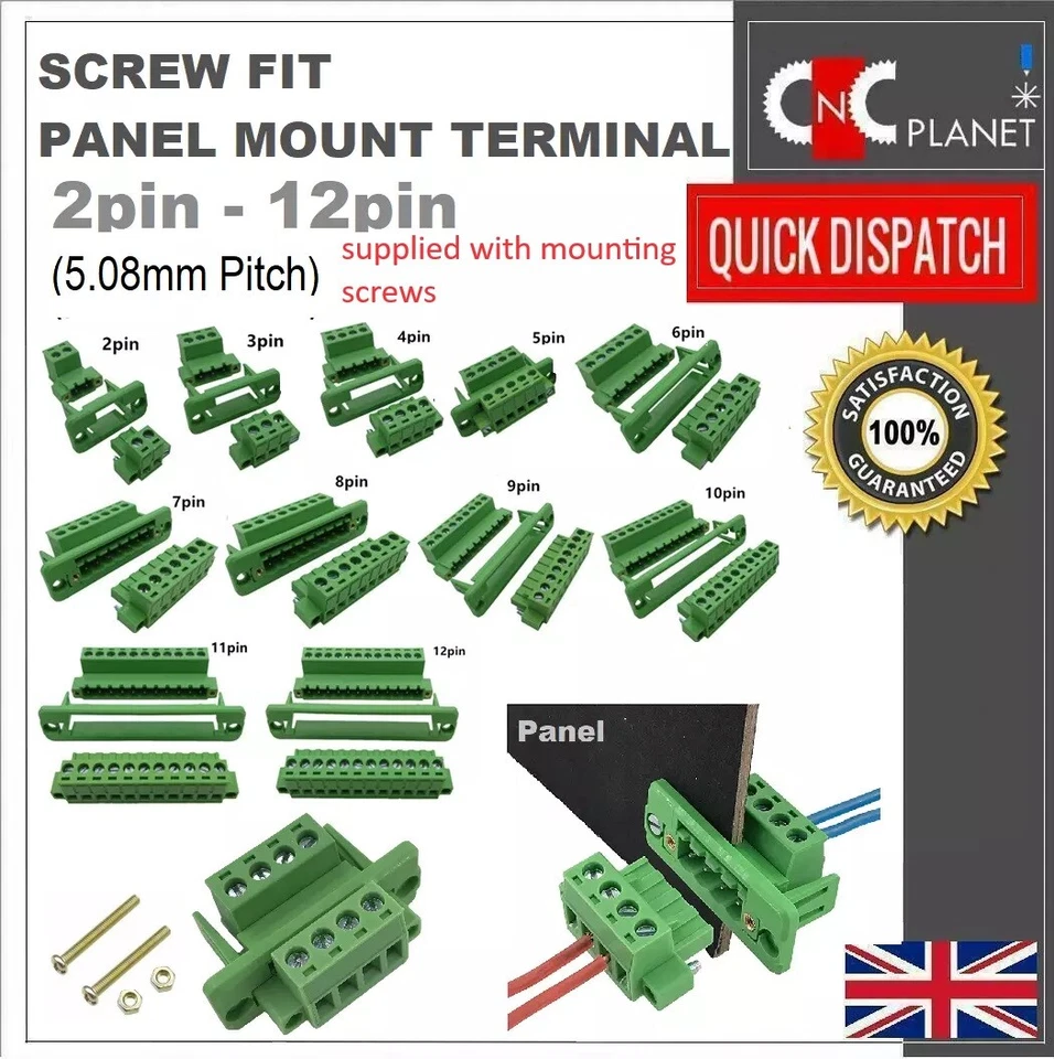 Panel Mount Cable Connector Screw Fit No Solder Pluggable 2 3 4 5 6 7 8 9 10 Pin