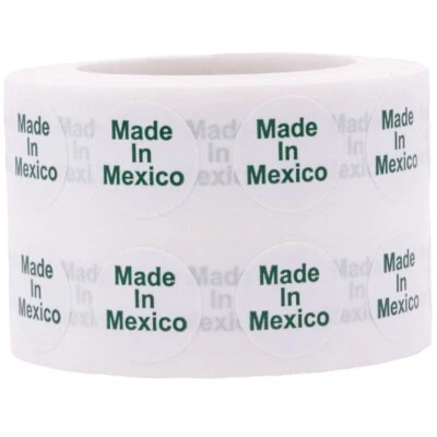 INSTOCKLABELS.COM White with Green Made in Mexico Circle Stickers, 1/2 Inch Round, 1000 Labels