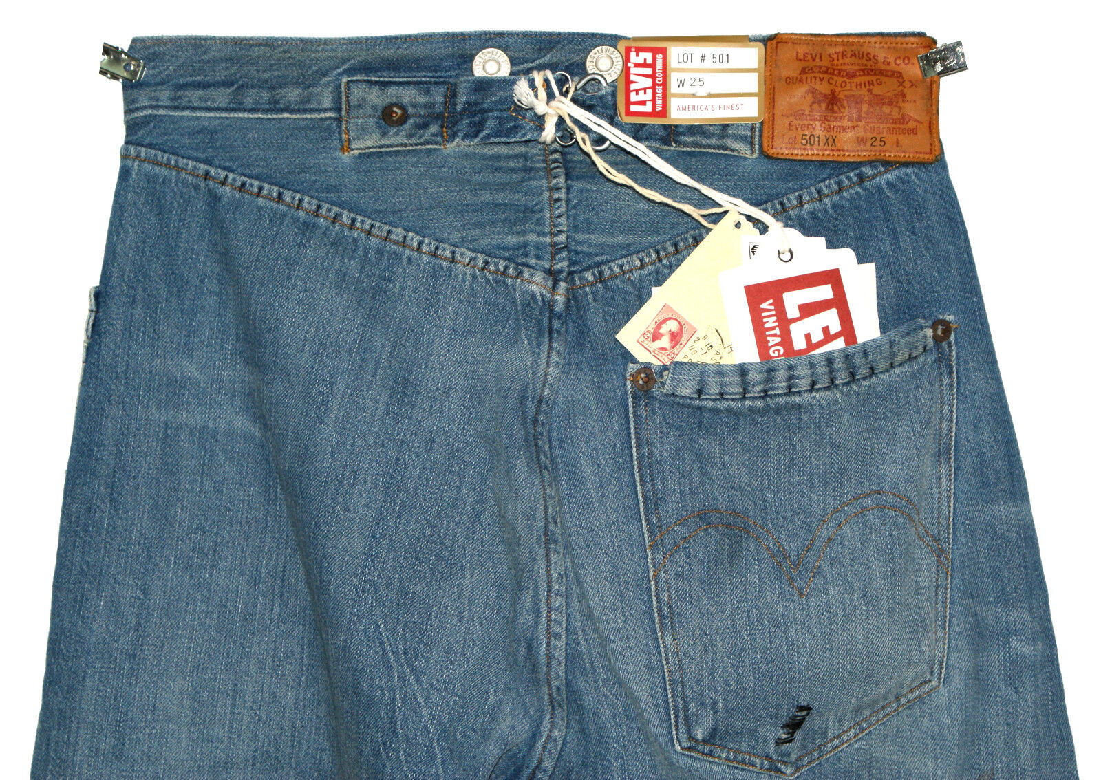 1890 LEVI'S LVC 501 XX BANDIT SELVEDGE BIG E DESTRUCTED BLUE DENIM