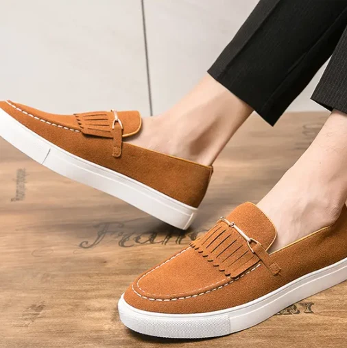 Мужские замшевые повседневные туфли без шнурков кроссовки корейский пряжка модные насосы большой размер - Изображение 4 из 4