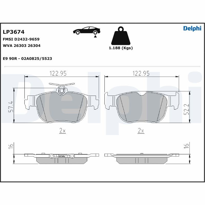 LP3674 DELPHI BRAKE PAD SET, DISC PARKING BRAKE FRONT AXLE REAR AXLE FOR  AUDI C