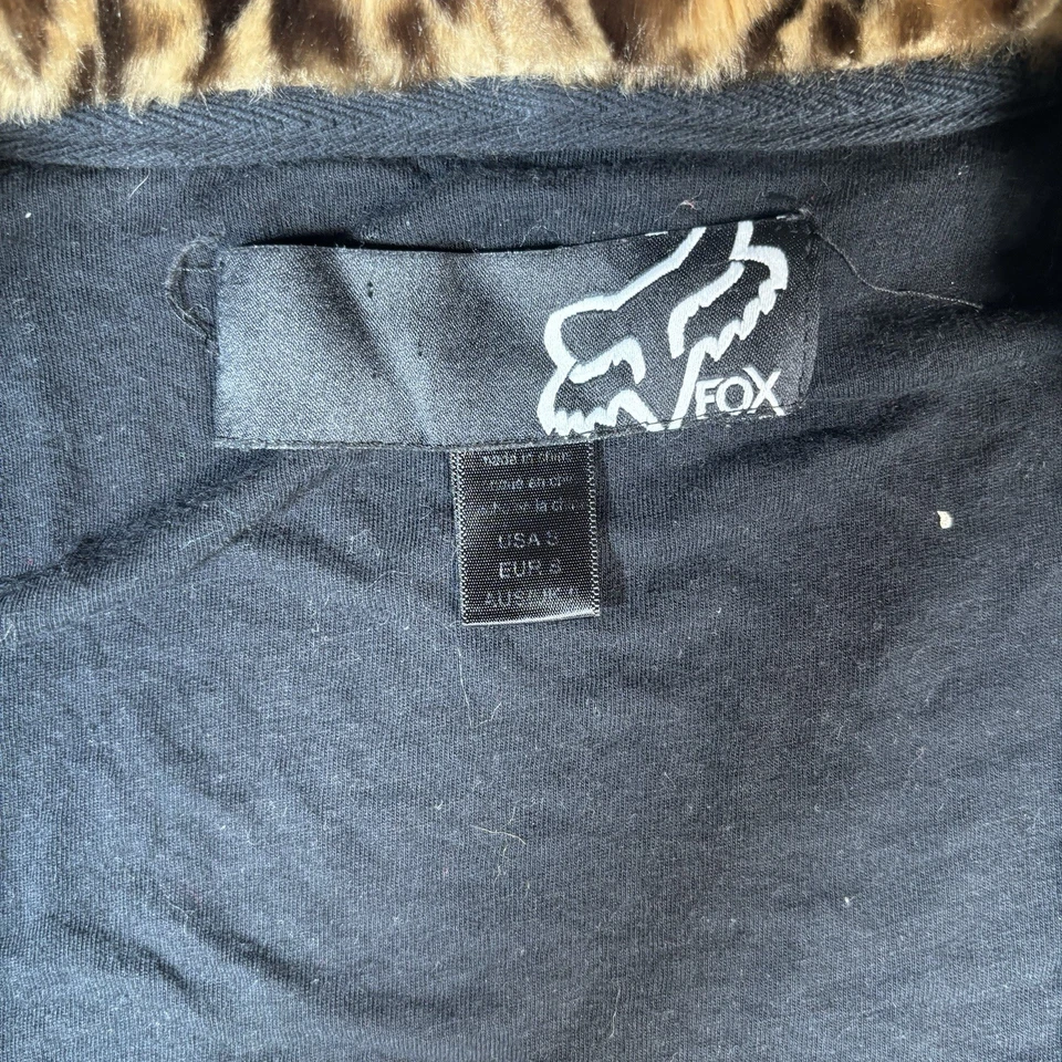 Sudadera con capucha vintage Y2K Fox Racing Riders guepardo piel sintética cremallera para mujer pequeña gótica Foto 3 de 4